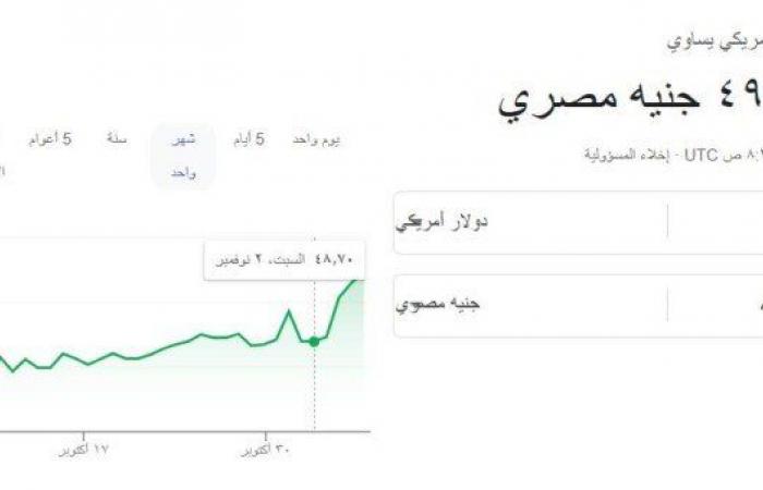 سعر الدولار مقابل الجنيه المصري بمنتصف تعاملات اليوم الأربعاء 6 نوفمبر 2024